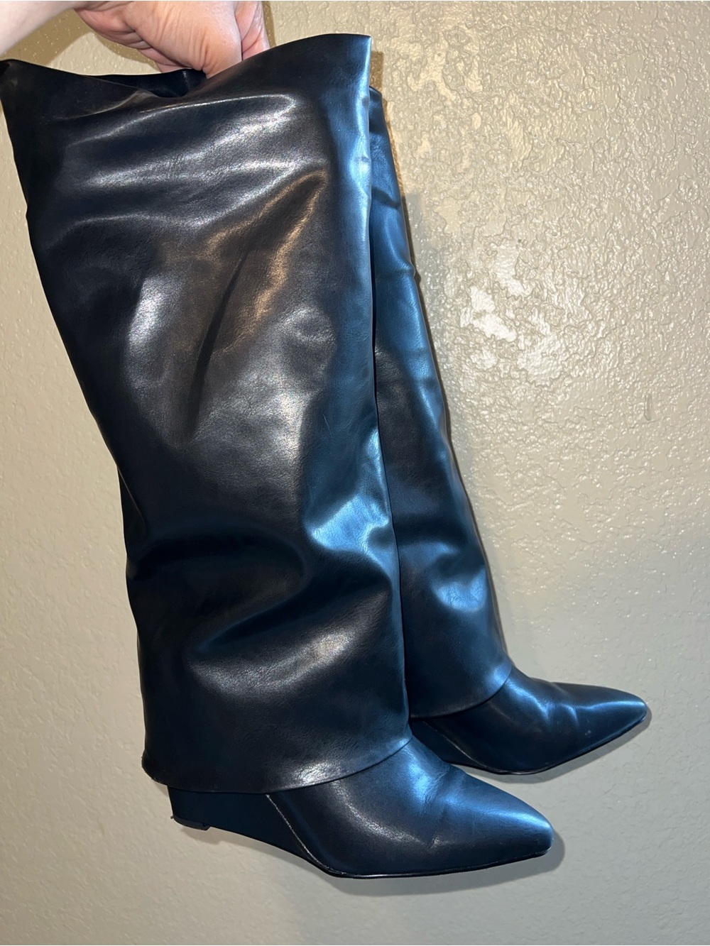 Madden Girl Leather Knee-High Wedge Boots